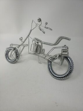 Vintage Motorcycle Wire Folk Art Metal Decor Chrome Bendable Unique Collectible